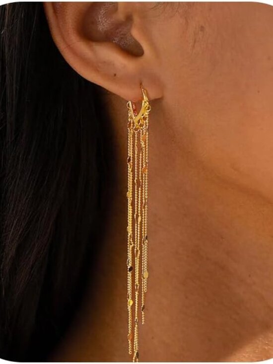 Jewelry - Gold Long Prom Earrings for Women, 14K Gold Plated Pearl Dangle Drop and Chain T